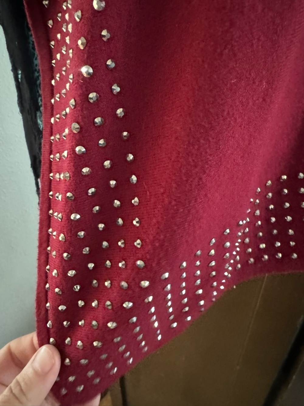 Sioni Maroon Embellished Knit Poncho - Picture 3 of 12